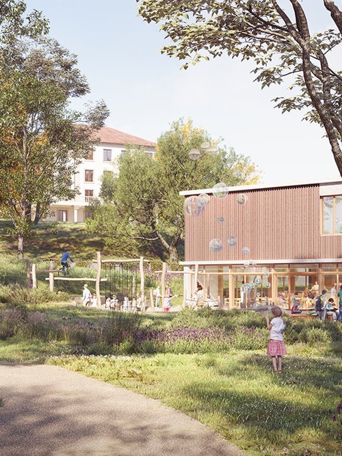 Architecture de CCHE pour l'école de Pont-Rouge à Lancy Genève Suisse